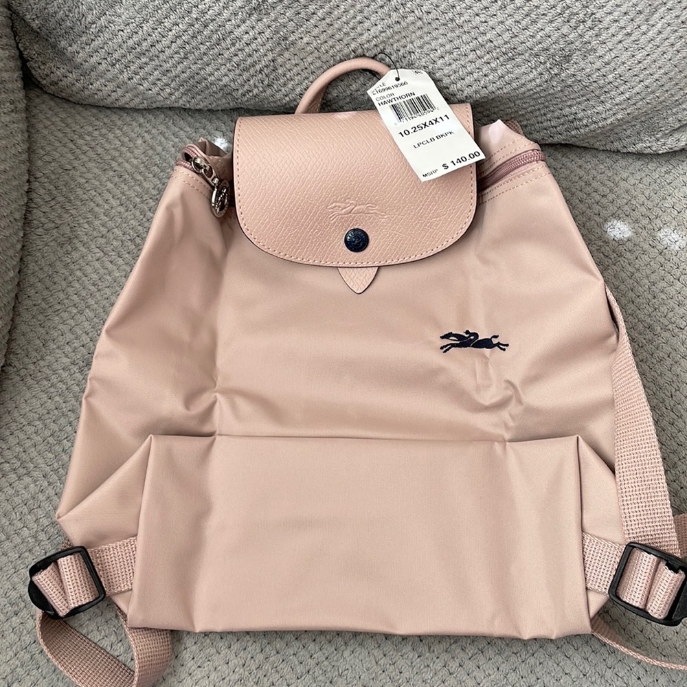 Longchamp Le Pliage backpack in hawthorn - pink beige